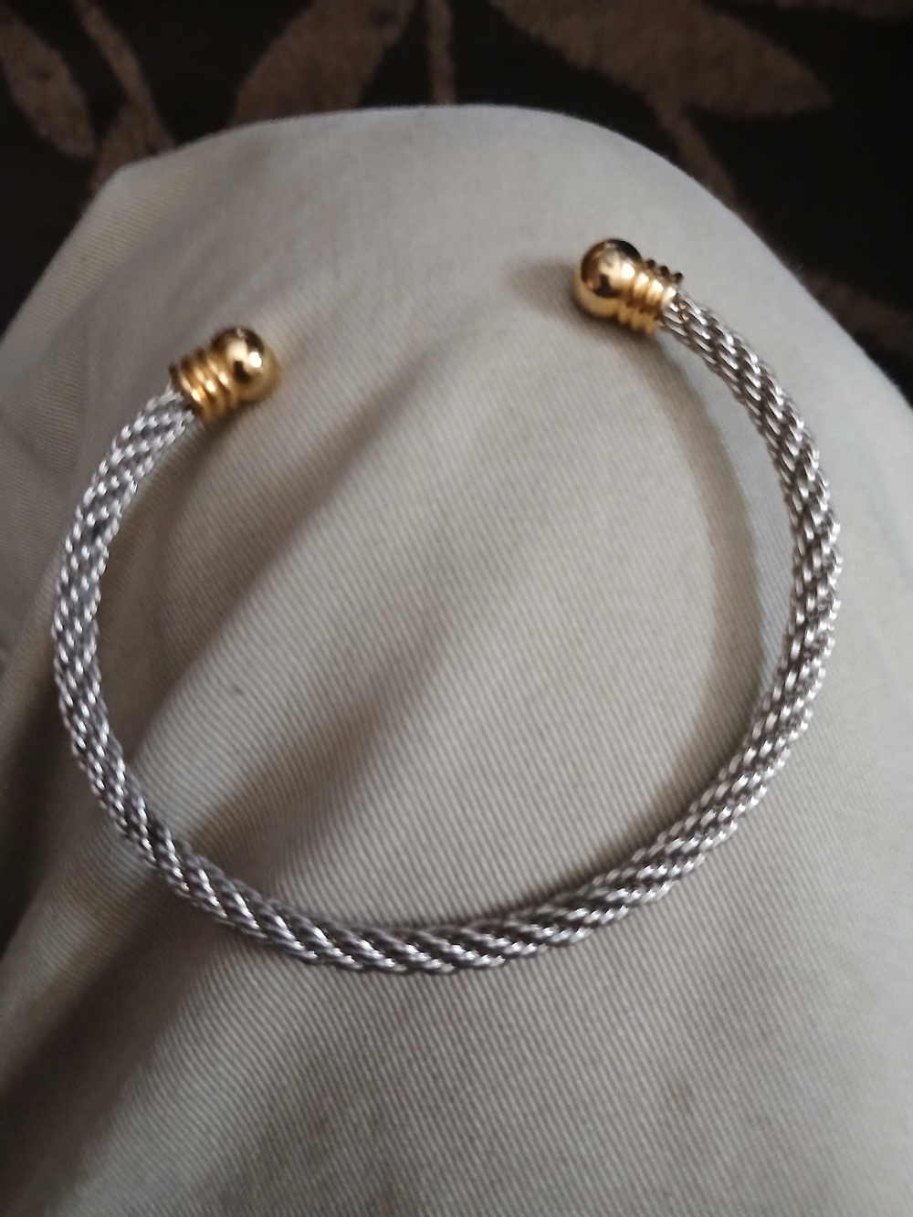 Two-Tone Braided Cuff Bracelet - Silver with Gold Accents